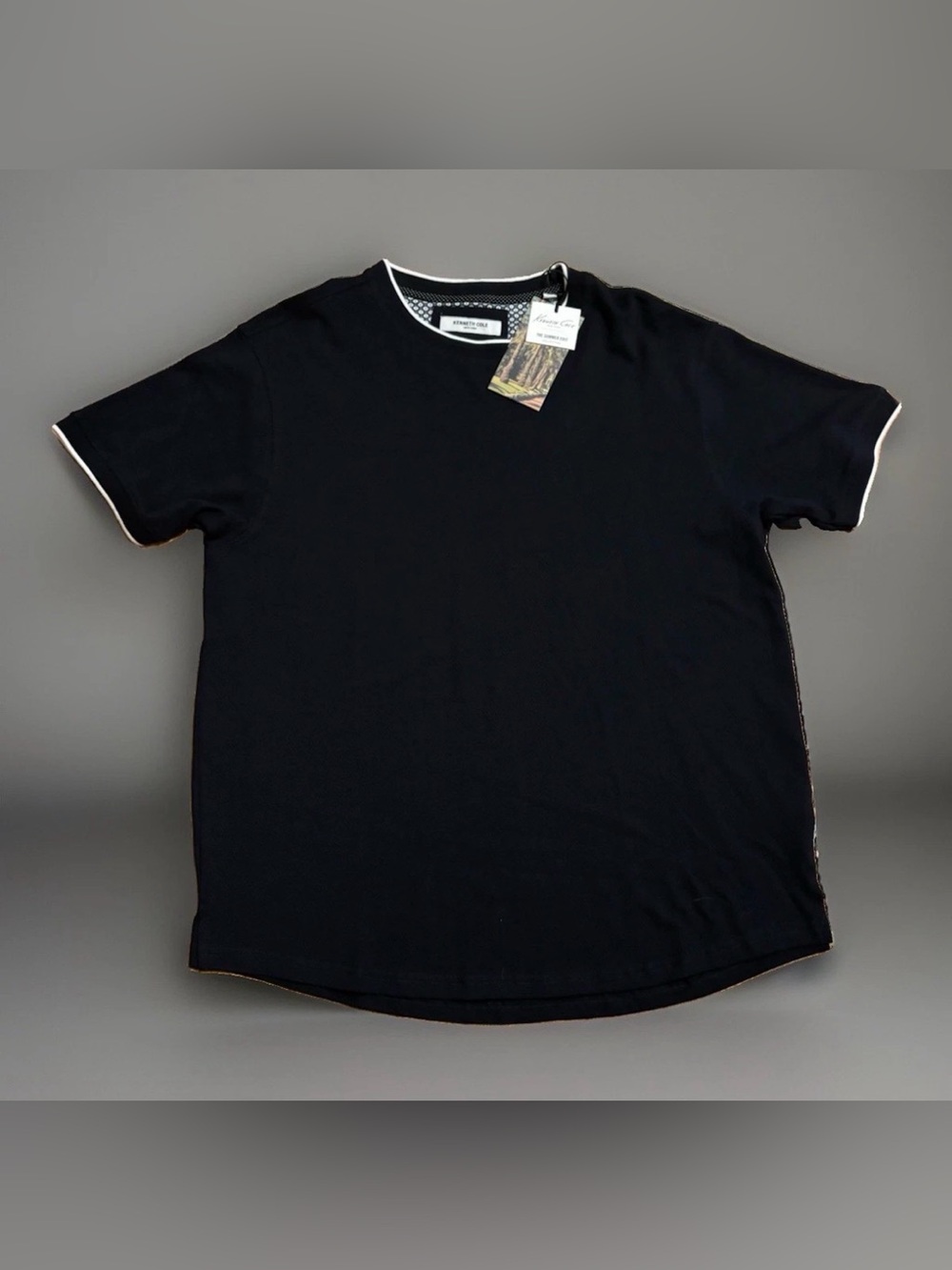 Kenneth Cole Men's Contrast-Trim Textured Short Sleeve T-Shirt - Navy - Large